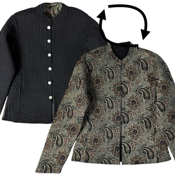 Orvis Reversible Paisley Quilted Jacket Sz S Button-Up Mandarin Cottagecore Boho - Picture 3 of 16